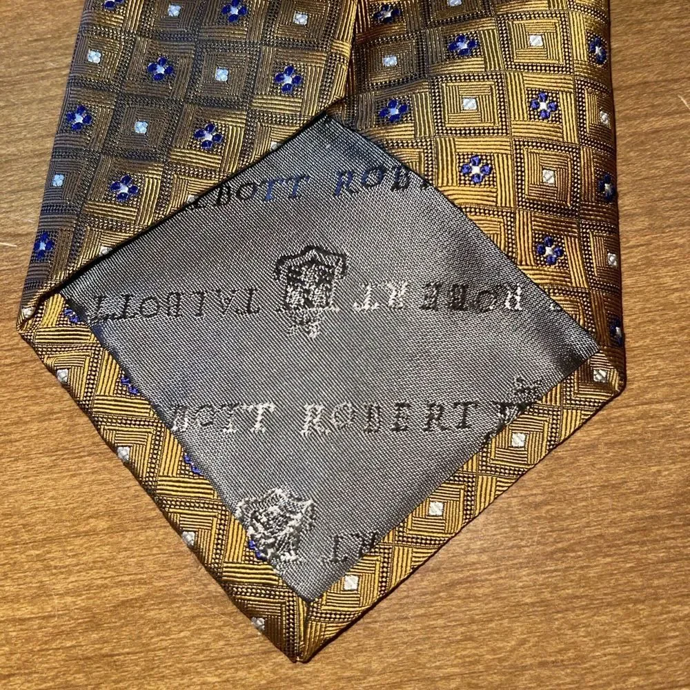 Robert Talbott Perlis Neck Tie Men‎ Yellow 100% Silk Hand Sewn
